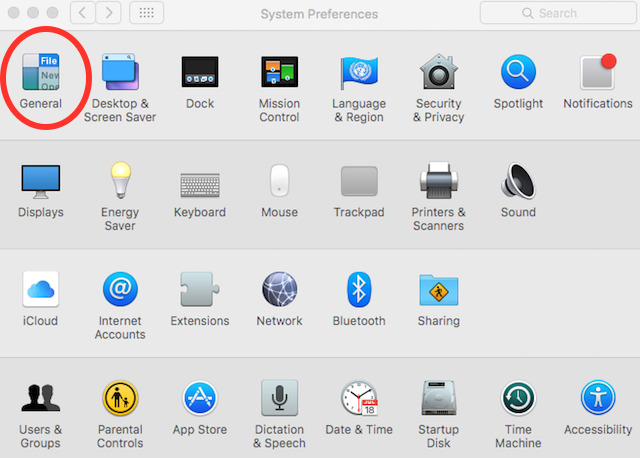 Click General in System Preferences