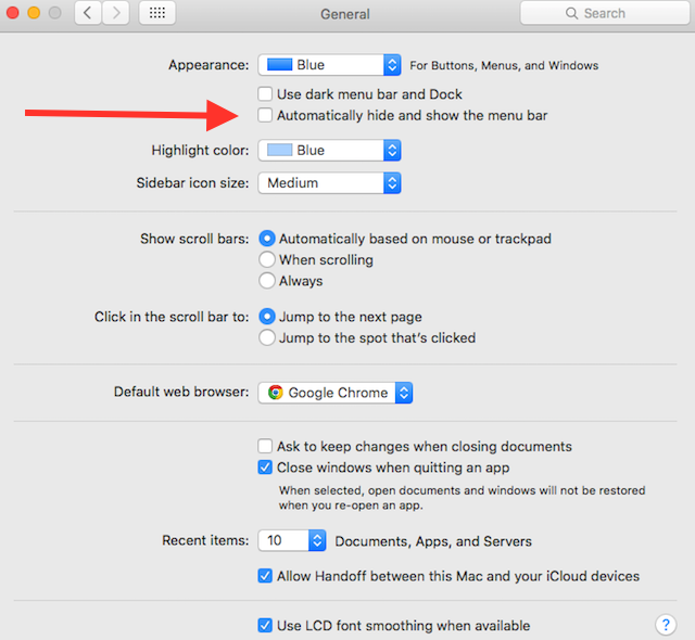 automatically hide menu bar in OS X