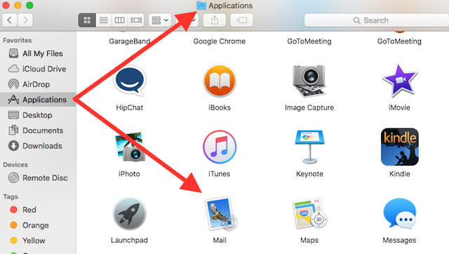 open Mail app in iOS applications folder