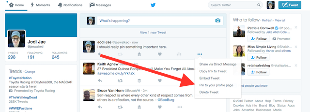 pin tweet to profile page