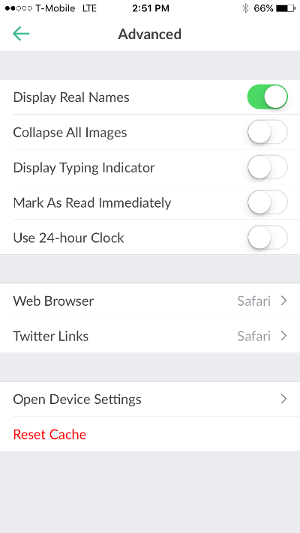 slack mobile advanced settings