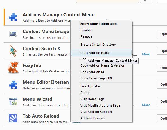 Context menu items - Mozilla