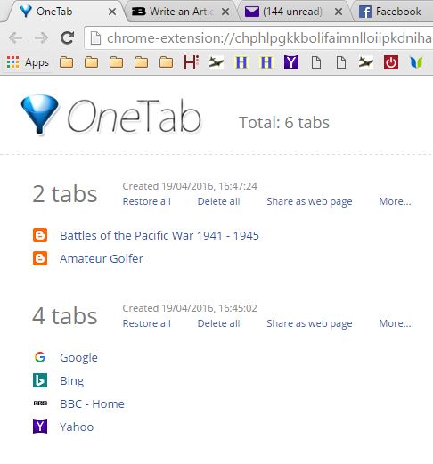 Group your Tabs under One Tab - Extension for Easy Browsing