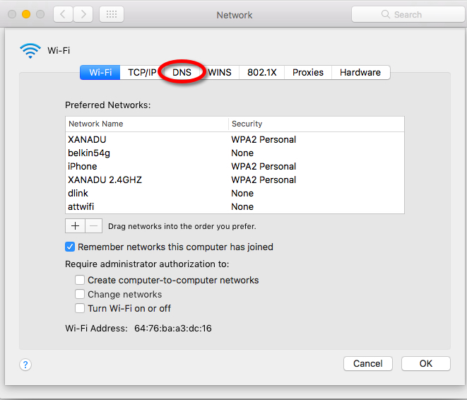 Mac DNS tab
