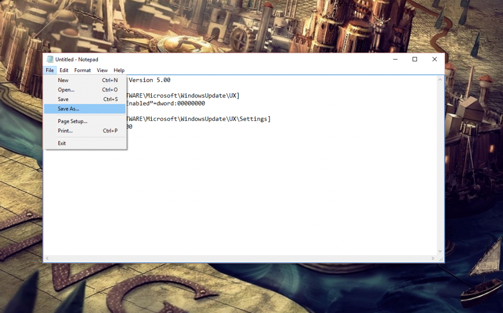 notepad save as