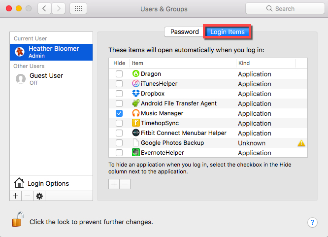 Mac log in items