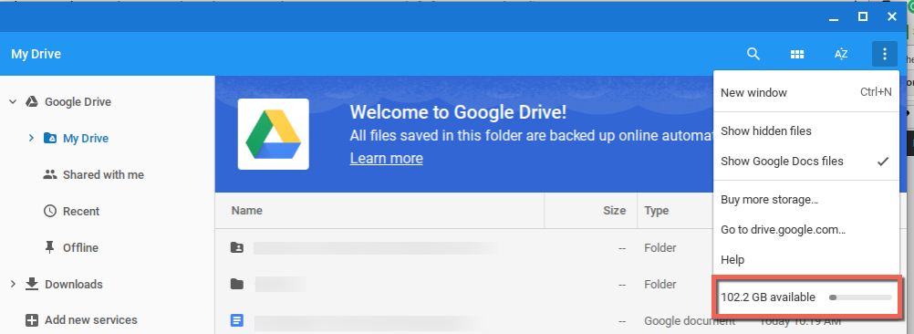 Google Drive space avail