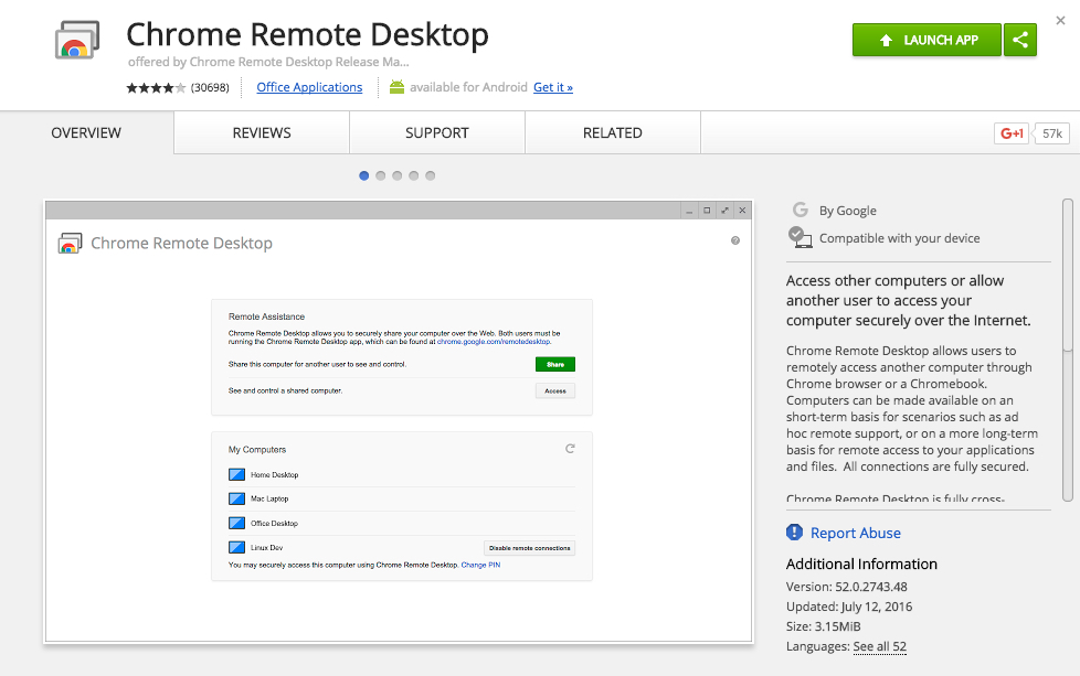 Chrome Remote Desktop App