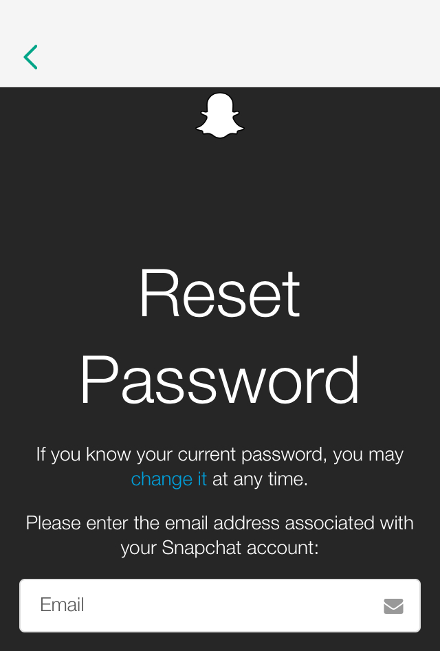 Reset Snap Password email