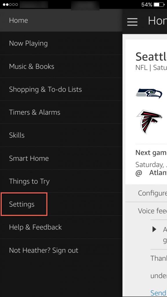 Alexa app Settings