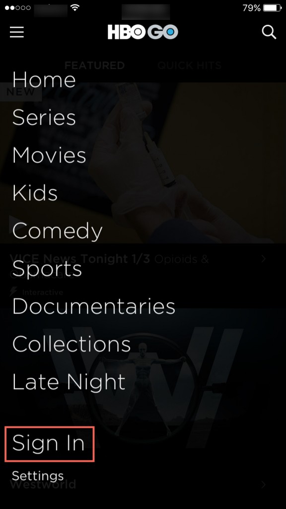 Sign In HBO GO app