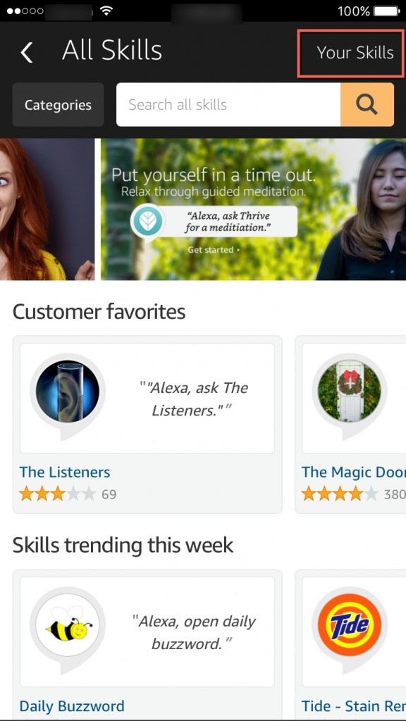 Your Skills Alexa app