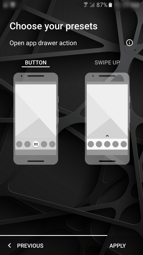 App button or swipe
