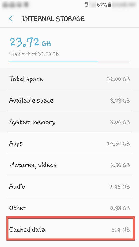 Internal Storage Cached data