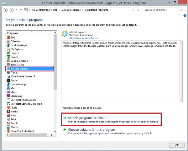 Windows 8 Set Default Browser