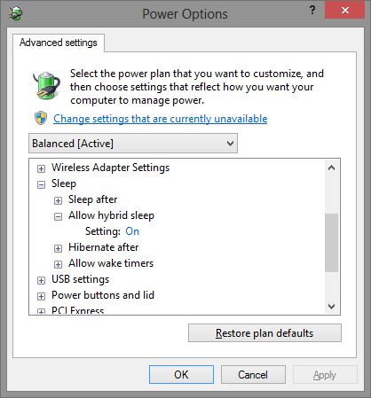 Enable Hybrid Sleep Windows