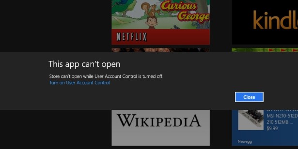 Windows 8 Disable UAC Metro Apps