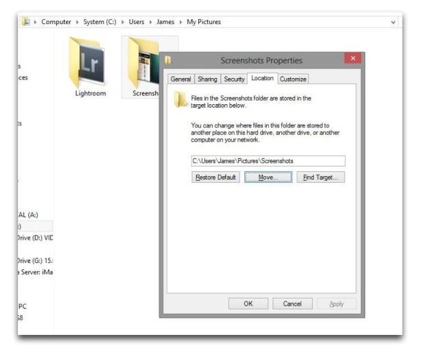 Windows 8 Change Screenshot Folder