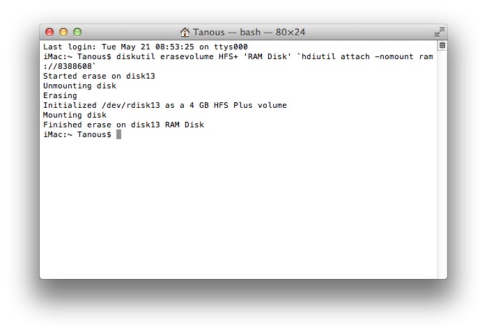 OS X RAM Disk Terminal