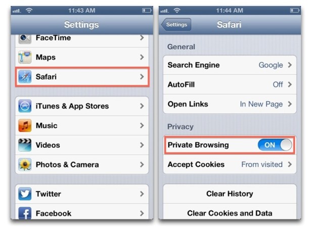 Enable Private Browsing iOS