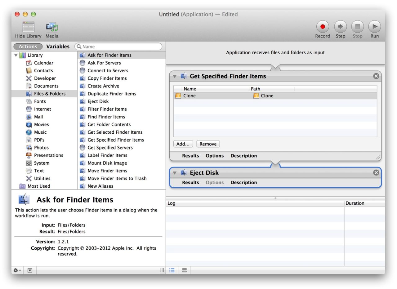 Automator Auto Eject Disk Mac OS X
