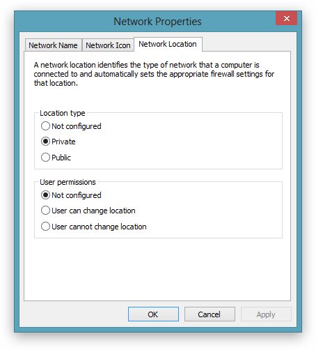 How to change network location Windows 8