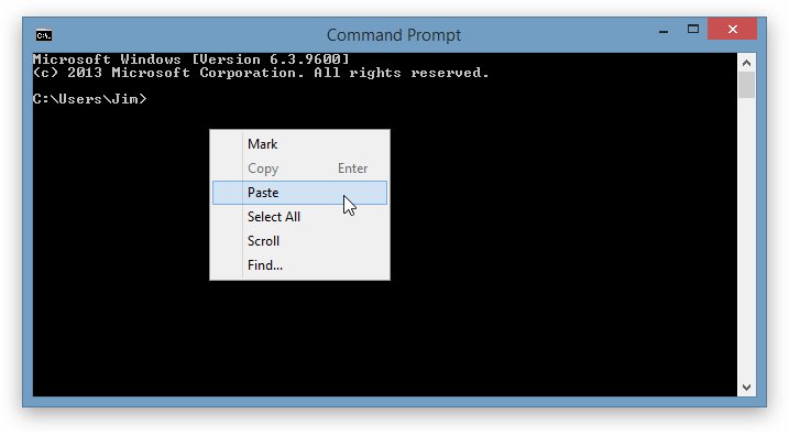 how to paste in command prompt windows 10