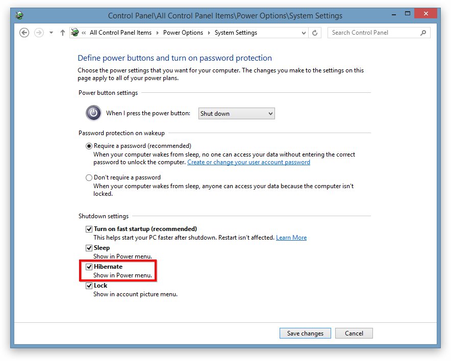 Windows 8 Power User Menu Hibernate