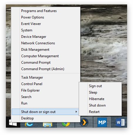 Windows 8 Power User Menu Hibernate