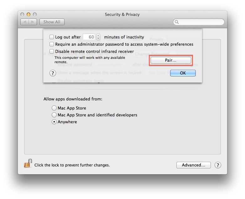 Mac OS X Disable Pair IR Remote