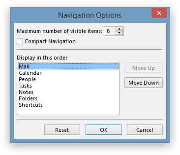 Outlook 2013 Navigation Bar