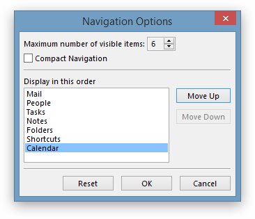 Outlook 2013 Navigation Bar