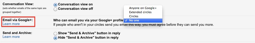 Opt Out Email via Google+