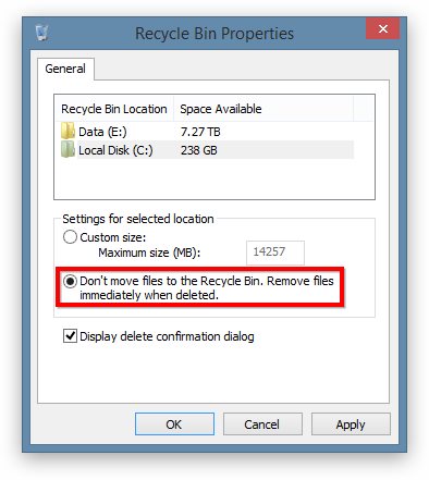 Windows Disable Recycle Bin