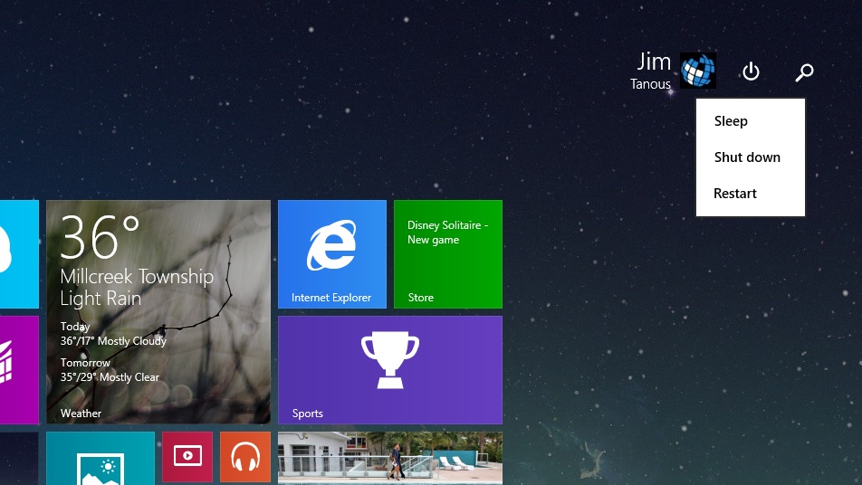 Windows 8.1 Update 1 Start Screen Power Button