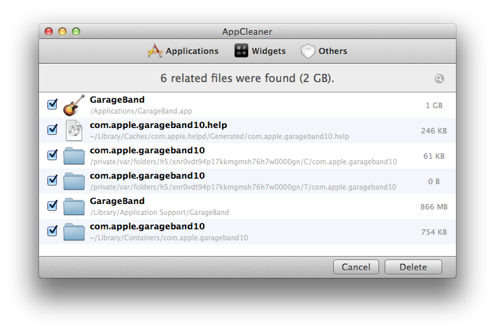 AppCleaner Delete GarageBand