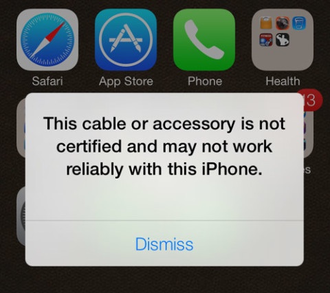 This cable or accessory is not certified: iPhone Fix