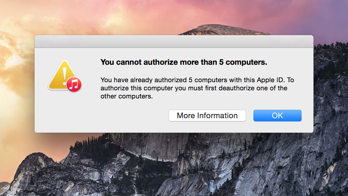 authorize iTunes 5 computer limit