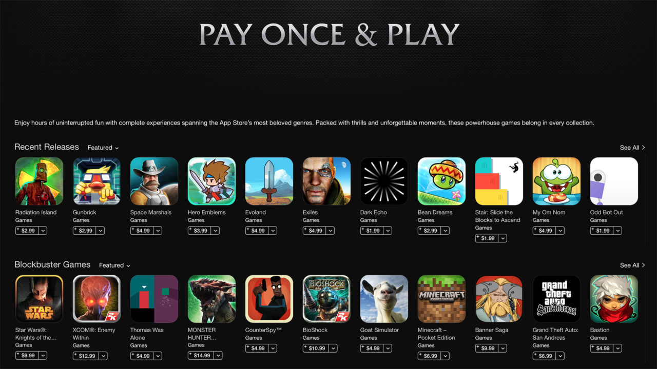 iOS app store pay once and play
