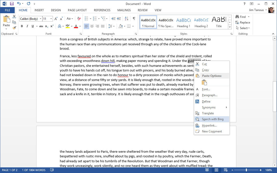 microsoft word search with bing