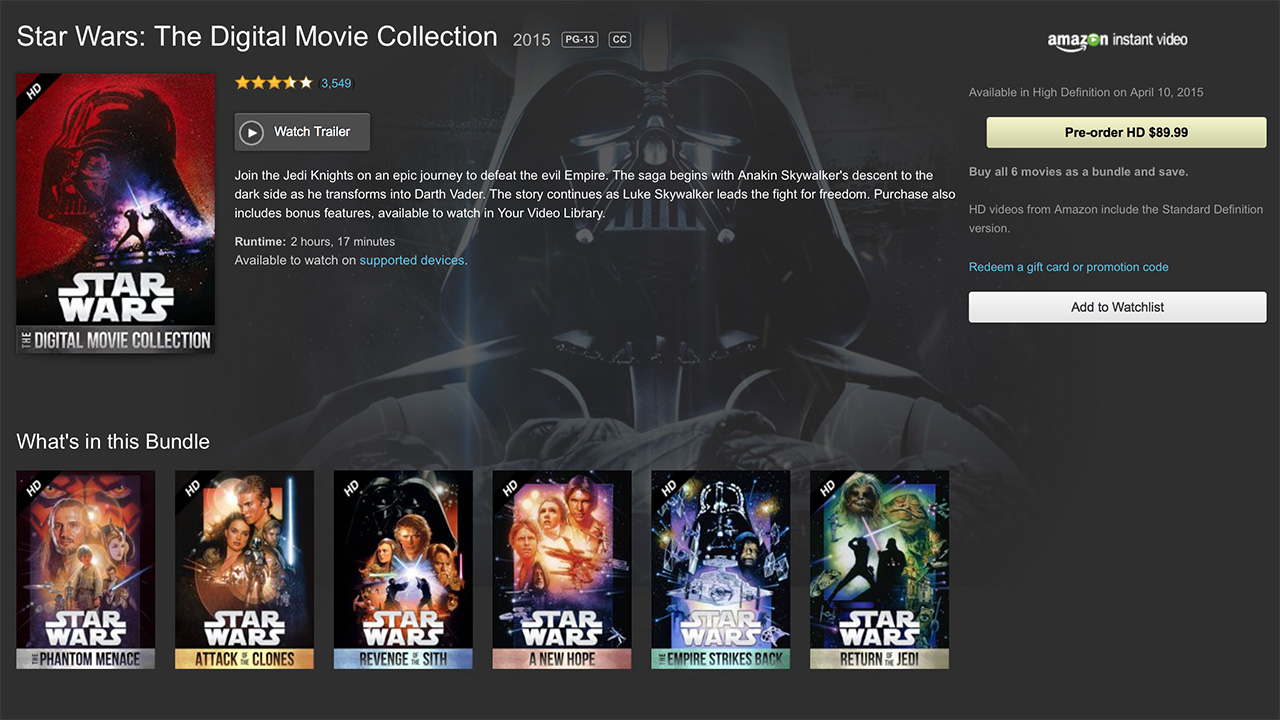 Where is the Best Place to Buy the Star Wars Digital HD Collection?