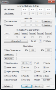 Screenshot of RealTemp Settings