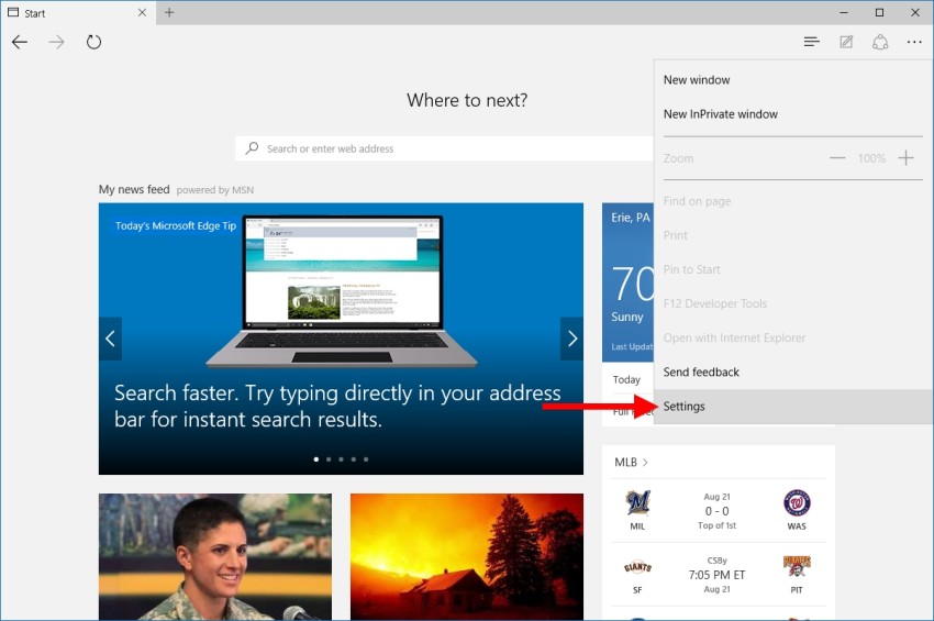 microsoft edge more actions settings