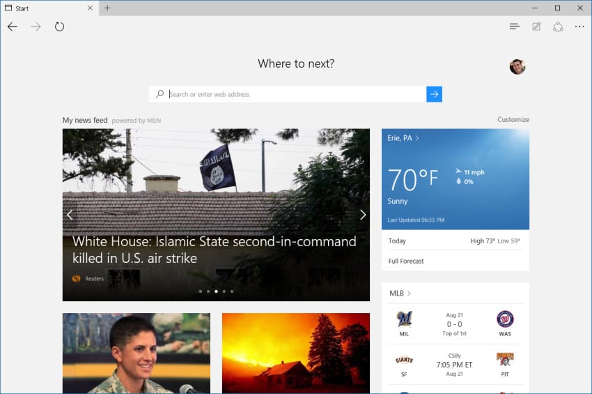 microsoft edge start page