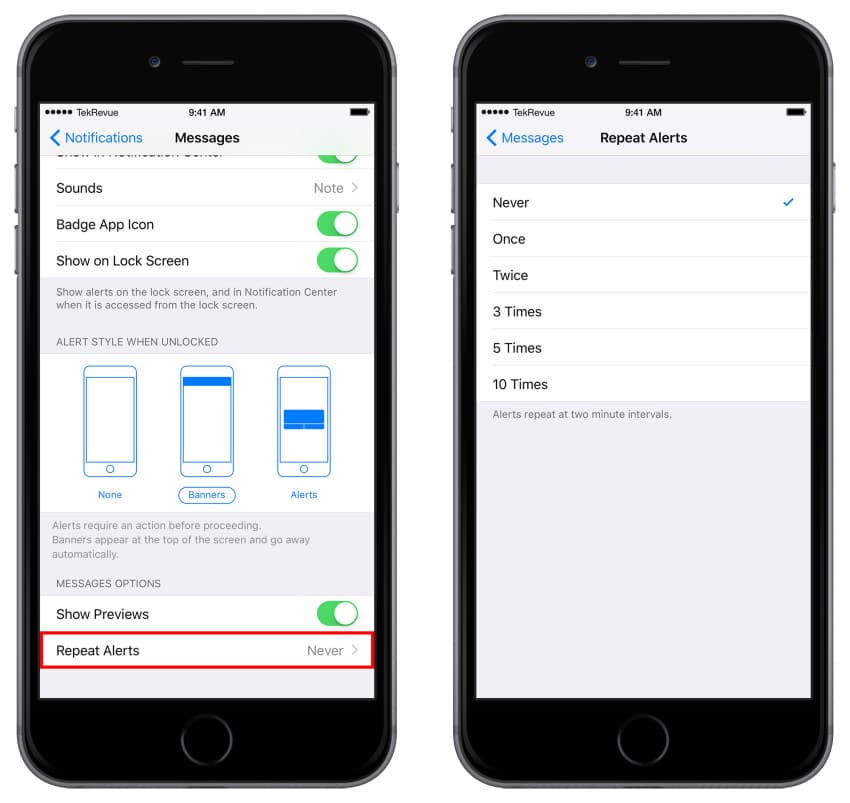 iphone repeat alerts messages