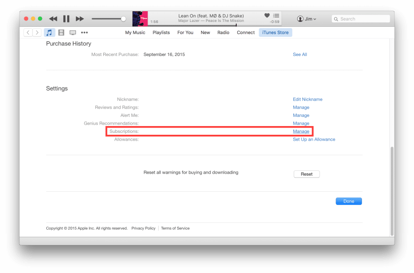 itunes account info subscriptions