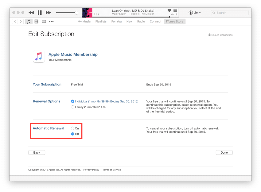 itunes cancel apple music auto renew