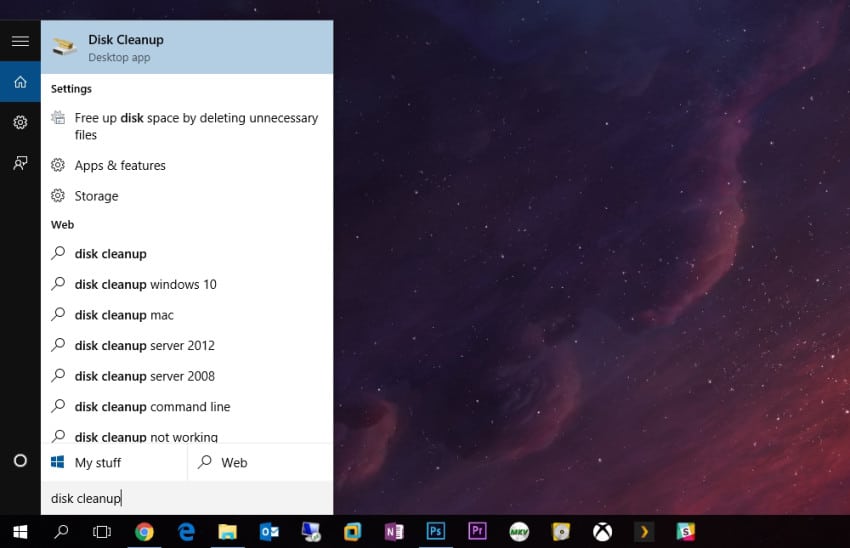 launch disk cleanup windows 10