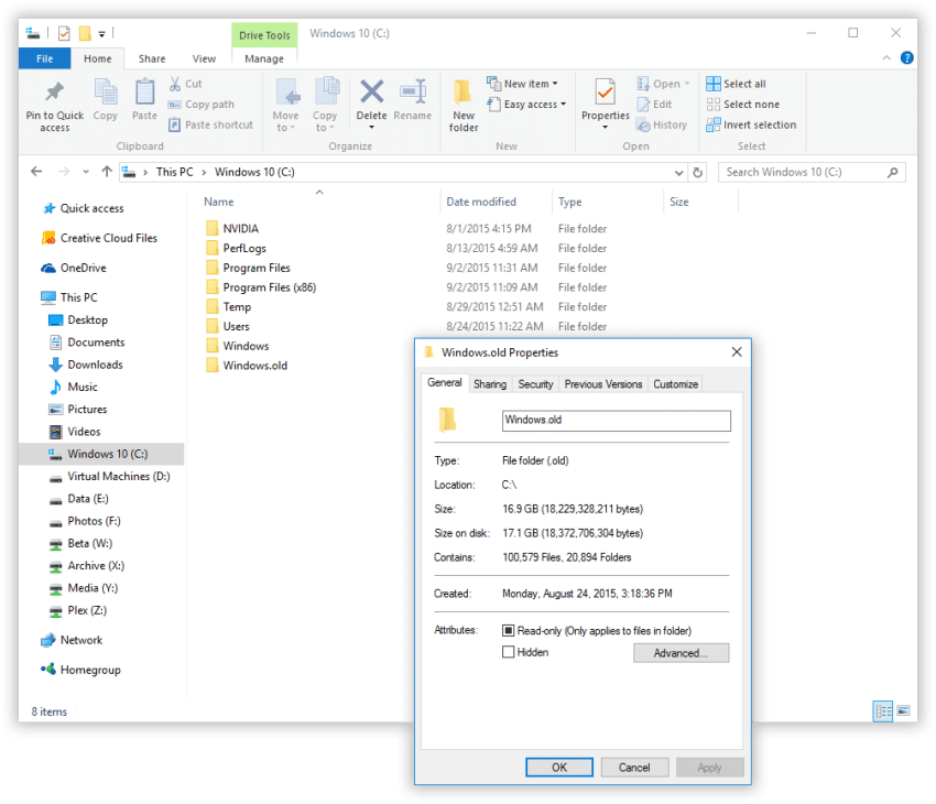 windows.old folder size