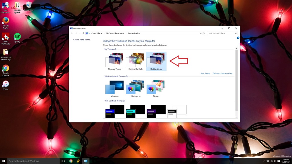 Windows 10 themes holiday lights